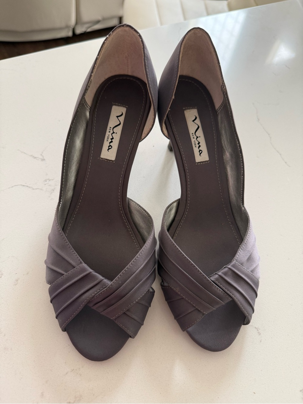 Nina Lavender Ruched Open-Toe Pumps